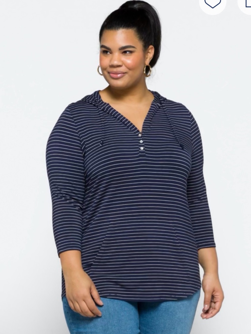 Market & Spruce Navy and White Striped Hooded Henley